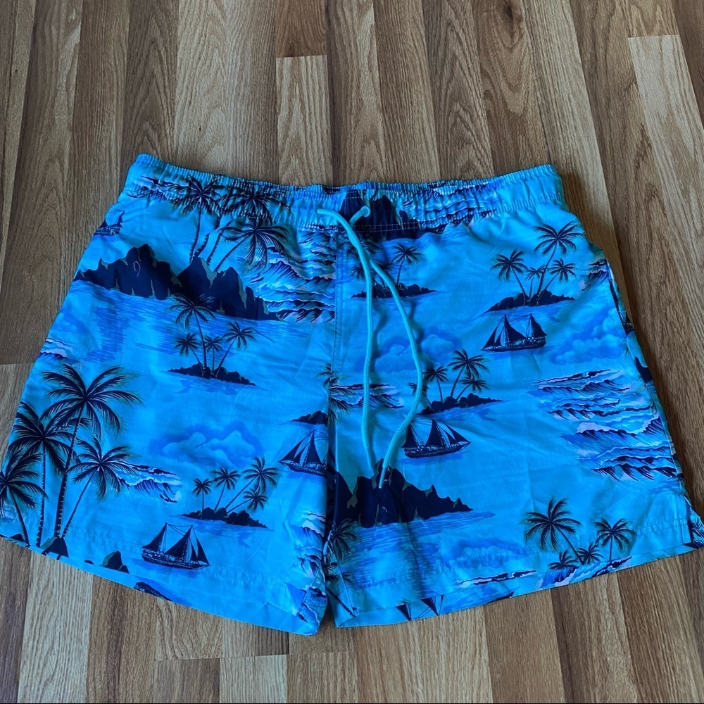 Jake Austin Men’s blue tropical palms swim trunks sz XL